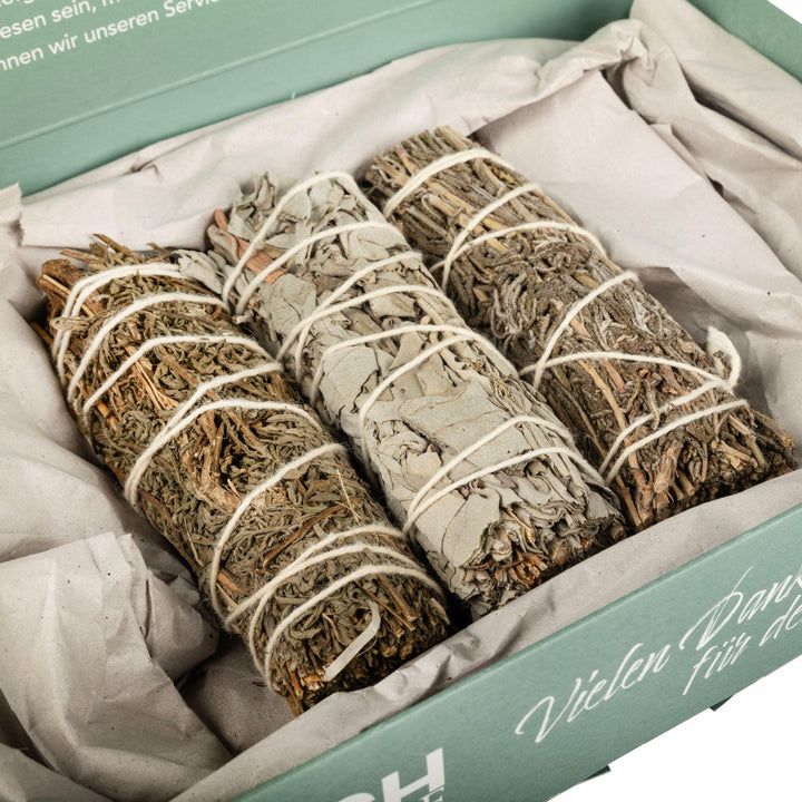 Räucherbündel-Set: Weißer Salbei, Beifuß &amp; Lavendel, 3 Stück