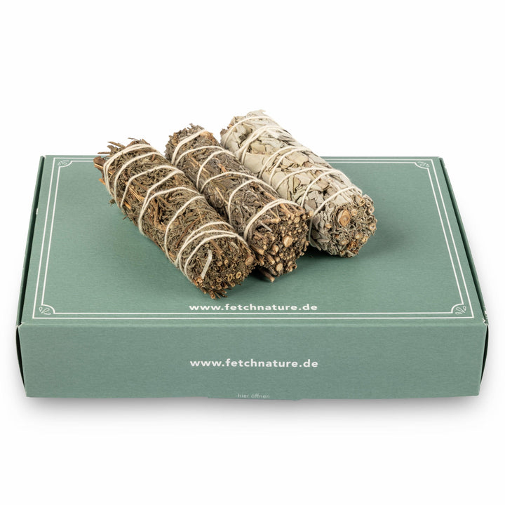 Räucherbündel-Set: Weißer Salbei, Beifuß &amp; Lavendel, 3 Stück